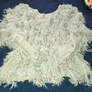 Fringe, sparkle, fuzzy soft Grey sweater 12